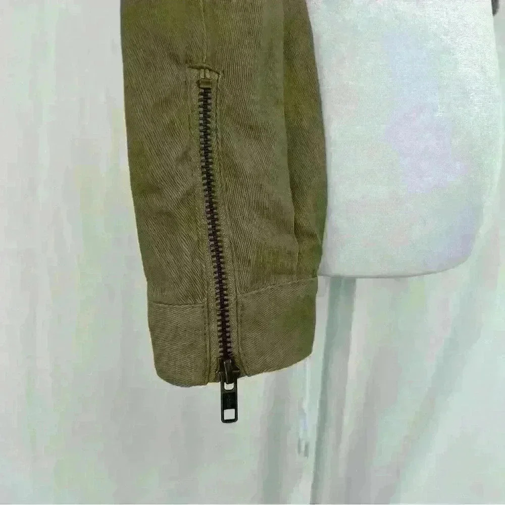 MinkPink olive, tan and metallic lined jacket with zipper detail. - Picture 9 of 16